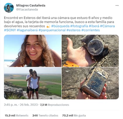 La publicación que Milagros compartió para contactar a los dueños de la cámara