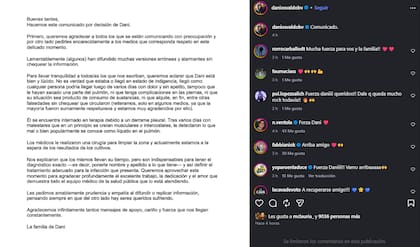 La publicación que realizó la familia de Daniel Osvaldo este martes en medio de su internación