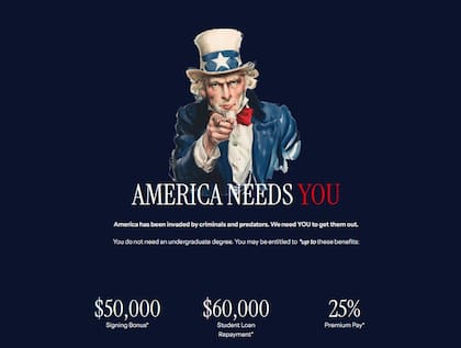 La publicidad del ICE en su sitio web para contratar nuevos agentes: "Estados Unidos te necesita".