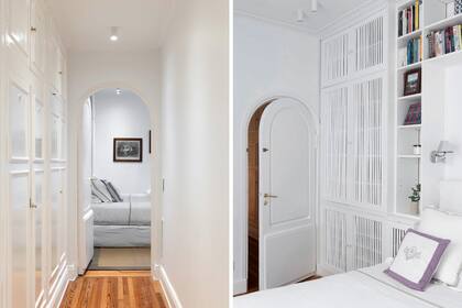 La puerta de acceso conserva los herrajes y la forma de arco de medio punto. Ropa de cama (Palacios Blanquería).