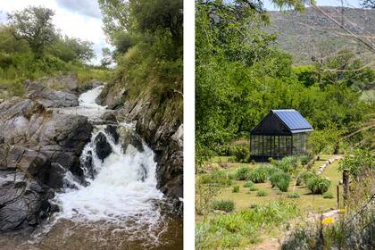 La quebrada donde corre el arroyo y el invernáculo que él mismo diseñó