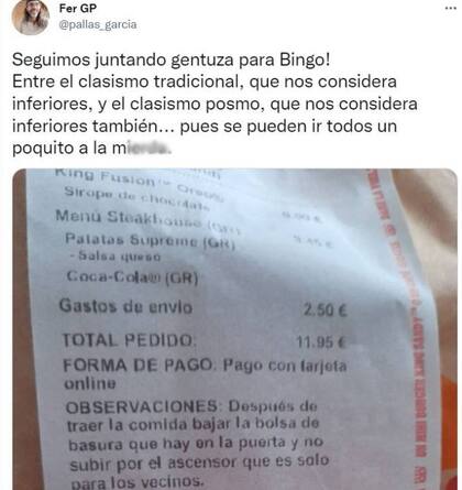 La queja del repartidor porque un cliente pidió que le bajara la basura y que no usara el ascensor del edificio se viralizó en Twitter