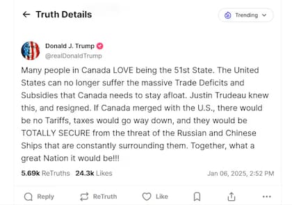 La reacción de Donald Trump a la renuncia del primer ministro canadiense, Justin Trudeau