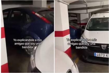 La reacción de la tiktoker al ubicar su camioneta de tal manera que obstaculizaba la salida del auto (Foto: Captura de video)
