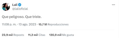 La reacción de Lali Espósito tras el triunfo de Milei