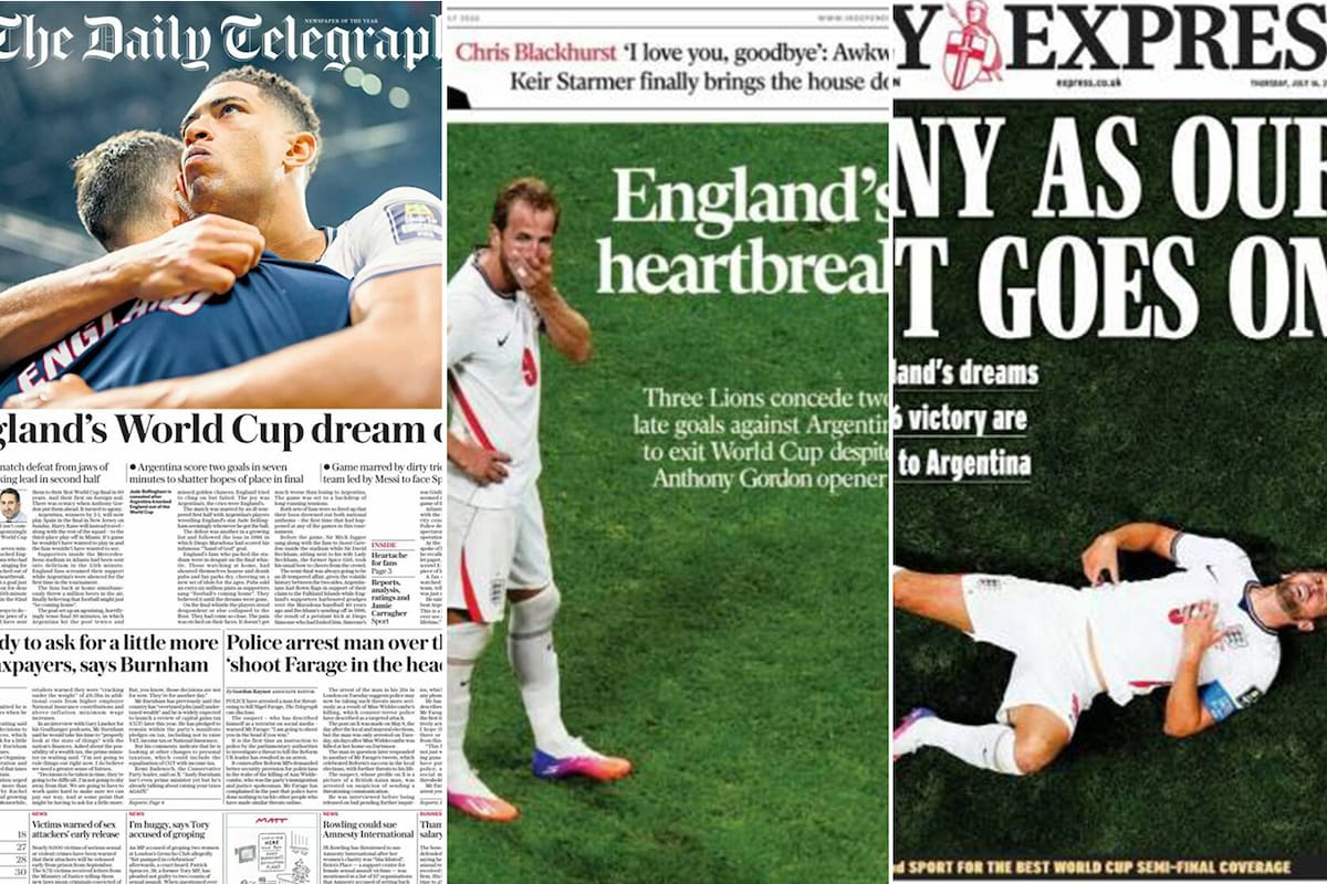 La reacción de los diarios de Inglaterra tras la derrota ante Argentina.