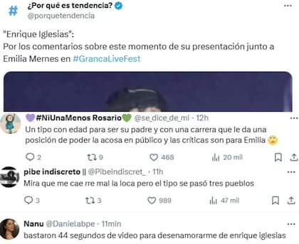 La reacción de los usuarios de X ante el momento incómodo de Emilia en el escenario