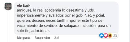 La reacción de los vecinos al posteo en lenguaje inclusivo de la Municipalidad de Viedma (Foto: Facebook)