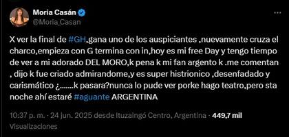 La reacción de Moria en la previa a la definición de Gran Hermano