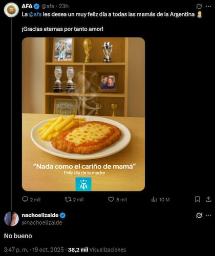 La reacción de Nacho Elizalde al posteo de AFA