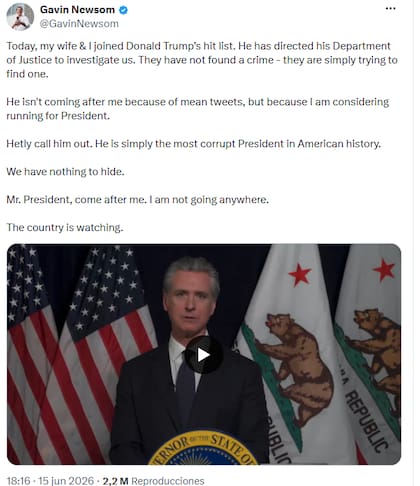 La reacción de Newsom contra Donald Trump