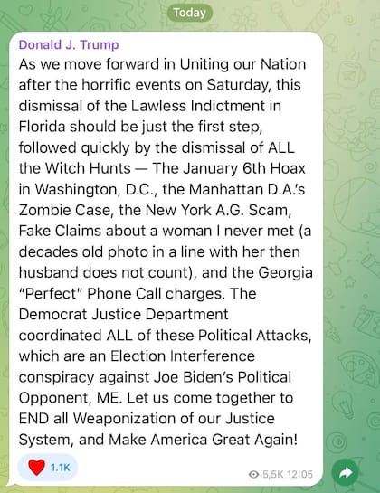 La reacción de Trump tras la noticia.