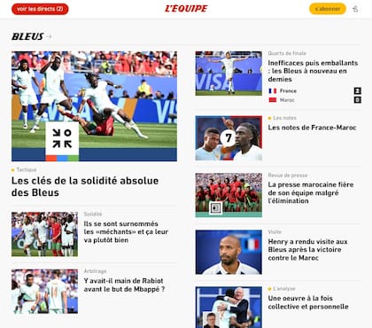 La reacción del diario francés L’Équipe luego de la contundente victoria 2-0 ante Marruecos.