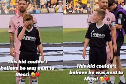 La reacción del niño al encontrarse junto a Lionel Messi en el campo de juego