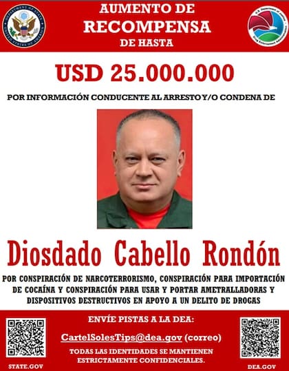 La recompensa de Estados Unidos por Diosdado Cabello