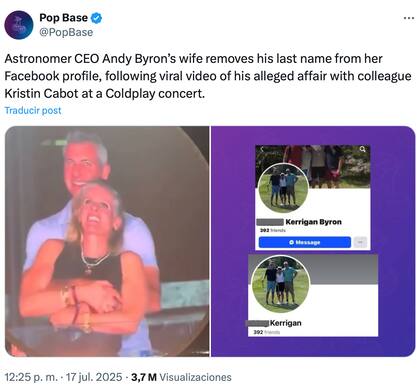 La reconocida cuenta "Pop Base" informó que la esposa de Byron se habría quitado su apellido en Facebook