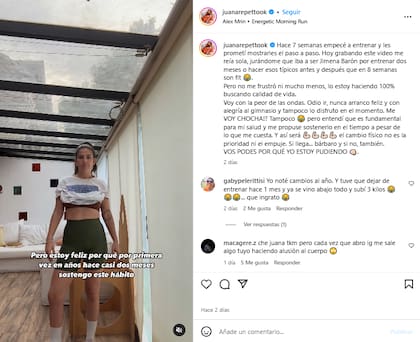 La reflexión de Juana Repetto tras comenzar el gimnasio (Foto: Instagram @juanarepettook)