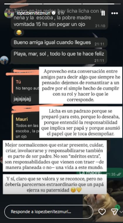 La reflexión que compartió Muri sobre la paternidad (Foto: Instagram @lopezbenitezmuri)