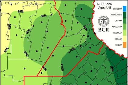 La región agrícola núcleo tiene reservas de agua en gran parte entre óptima y abundante