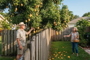 A quién pertenece la fruta que cruza la cerca hacia el patio del vecino