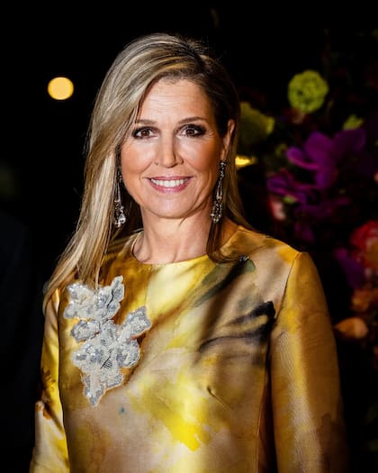 La reina lució elegante con un vestido amarillo de Natan, su firma de cabecera (Foto: Instagram @patrickvkatwijk)