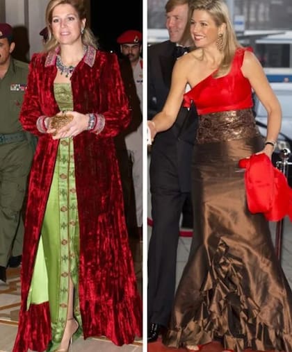 La reina Máxima con dos de los vestidos que diseñó Benito Fernández para ella