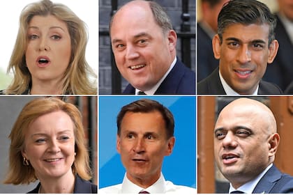 Los posibles candidatos para suceder a Boris Johnson: Penny Mourdaunt; Ben Wallace;  Rishi Sunak;  Liz Truss; Jeremy Hunt; Sajid Javid