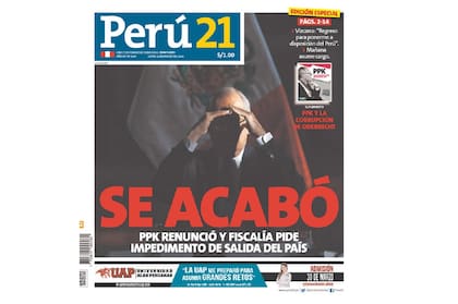 La renuncia de PPK: así reflejaron los diarios de Perú la noticia