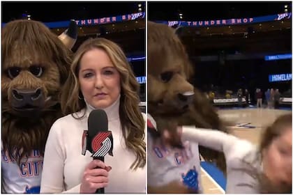 La reportera se quedó sin palabras al ver a la mascota de los Oklahoma City Thunder