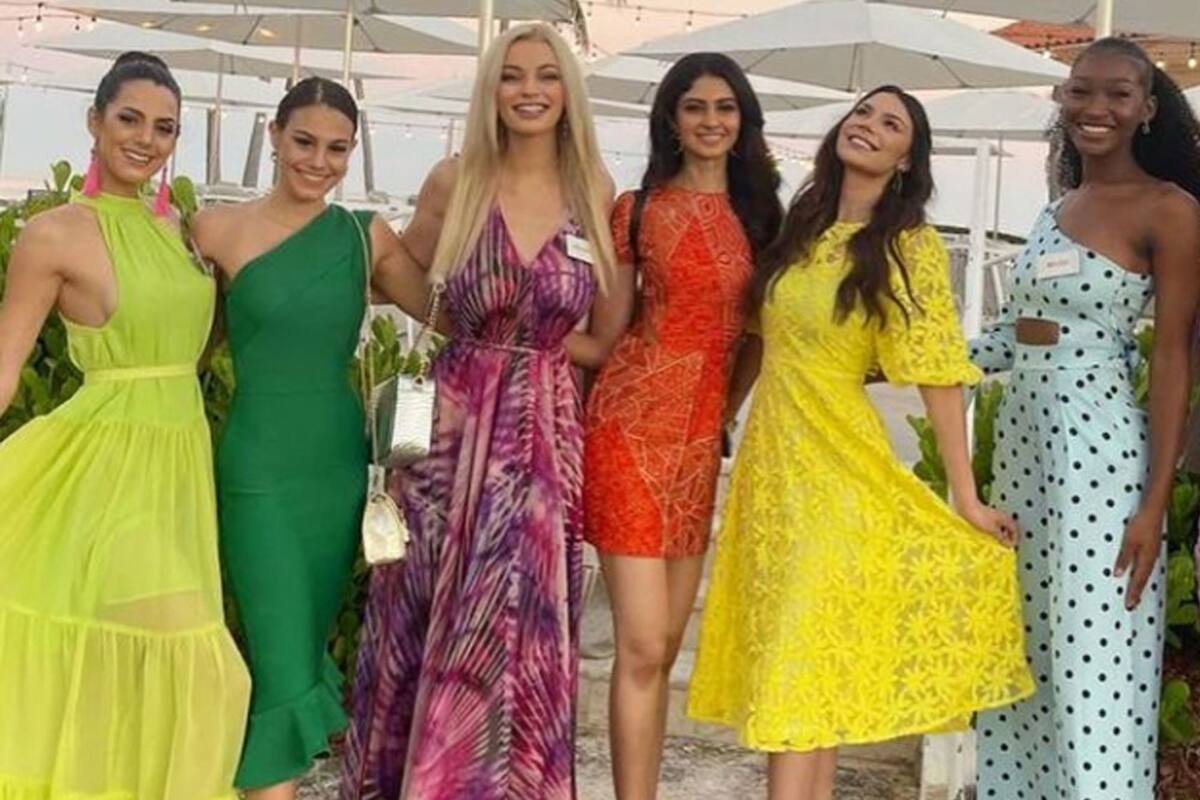 La representante argentina, Amira Hidalgo (izq.) y otras candidatas a Miss Mundo, en Puerto Rico