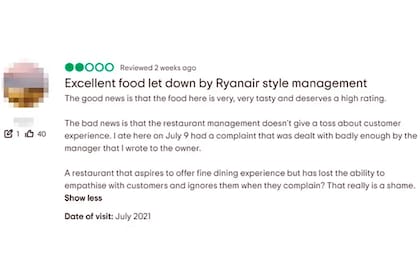 La reseña del cliente que desató una contundente reacción por parte del dueño del restaurant