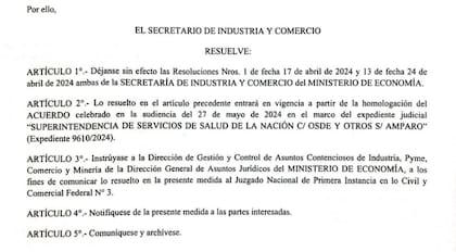 La resolución que confirma la baja de la cautelar del Gobierno