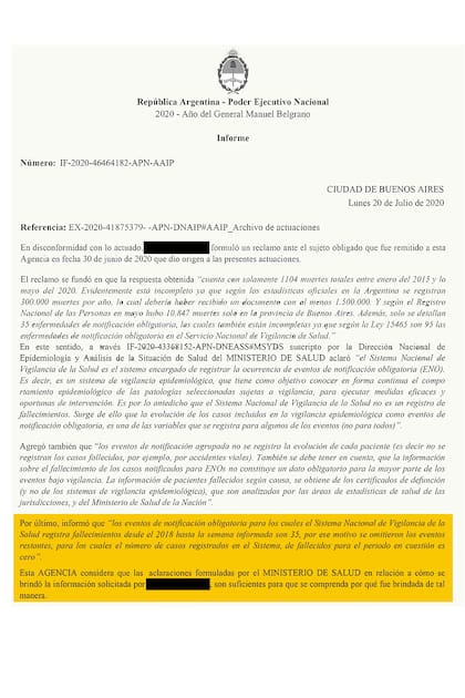 La respuesta del Ministerio de Salud ante el reclamo de LA NACION