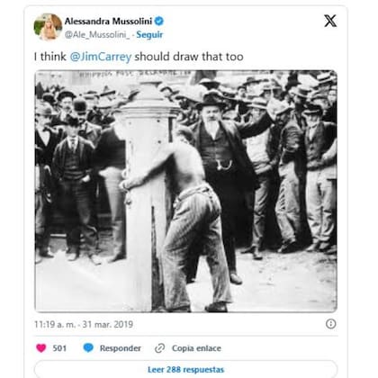 La respuesta de Alessandra Mussolini a Jim Carrey: "Pienso que deberías sacarle una foto a esto también"