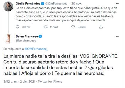 La respuesta de Belén Francese al tuit de Ofelia Fernández