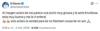 La respuesta de Dante Spinetta ante los rumores de romance con Siciliani (Foto: X)