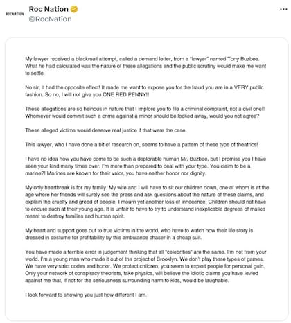 La respuesta de Jay-Z frente a las acusaciones en su contra