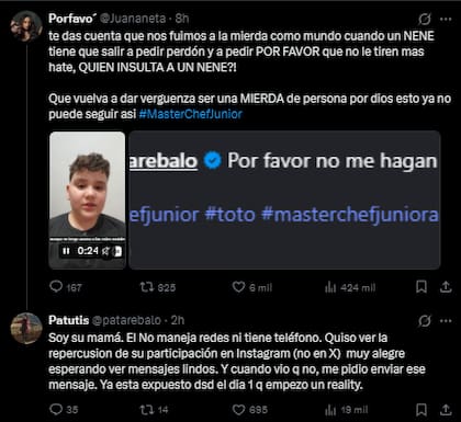 La respuesta de la mamá de Toto al hate