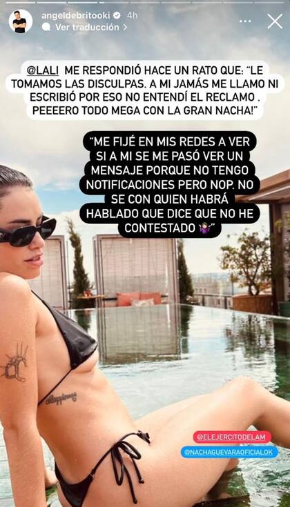 La respuesta de Lali Espósito tras el pedido de disculpas de Nacha Guevara (Foto: Instagram @angeldebritooki)