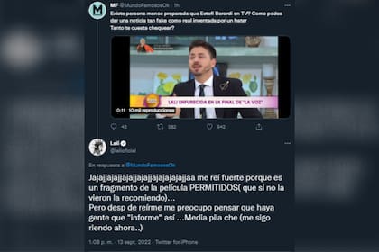 La respuesta de Lali luego de que aseguraran que terminó enojada con el resultado de La Voz (Foto: Captura de Twitter)