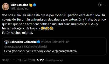 La respuesta de Lilia Lemoine a Sebastián Galmarini