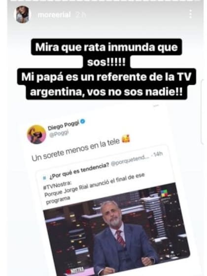 La respuesta de Morena Rial al tuit de Diego Poggi