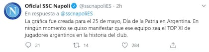 La respuesta de Napoli por las acusaciones sobre la ausencia de Gonzalo Higuain del once ideal de argentinos.