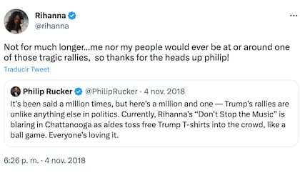 La respuesta de Rihanna al posteo en el que un periodista contaba cómo su música amenizaba los mitines de Donald Trump