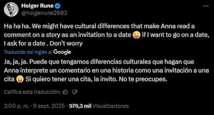 La respuesta de Rune ante la acusación de la tenista rusa
