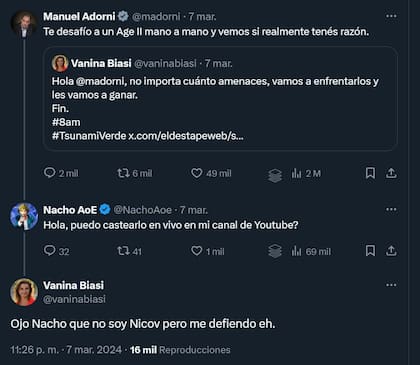 La respuesta de Vanina Biasi al desafío que le hizo Manuel Adorni: resolver sus diferencias en una partida de Age of Empires