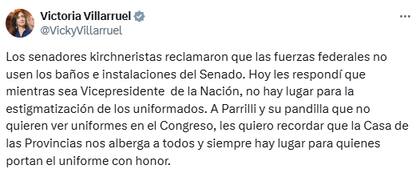 La respuesta de Villarruel en redes sociales (X: @VickyVillarruel)