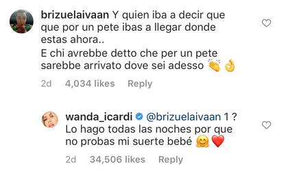 La respuesta de Wanda Nara a un seguidor en Instagram