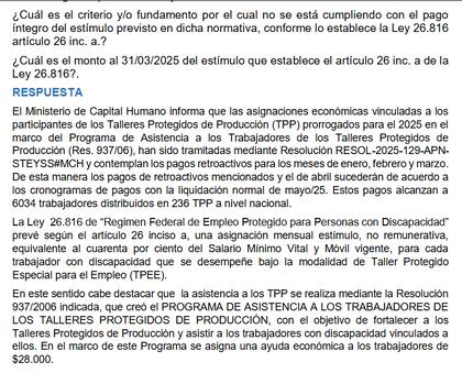 La respuesta del Jefe de Gabinete respecto de las demoras en el pago y el monto