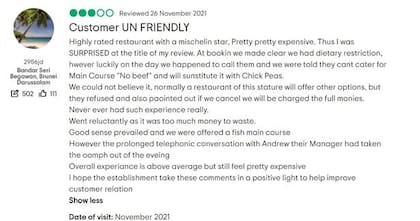 La review que hizo enojar al chef